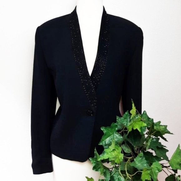 Valerie Stevens Jackets & Blazers - Valerie Stevens Petites Beaded Lapel Black Blazer
